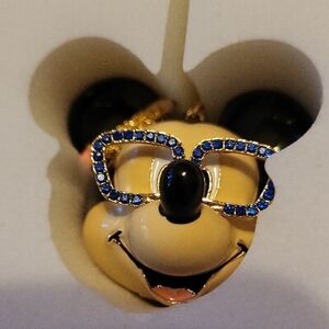 Disney Mickey Mouse With Blue Glasses And Pencil On Ear BNIB KEY CHAIN BAG CHARM